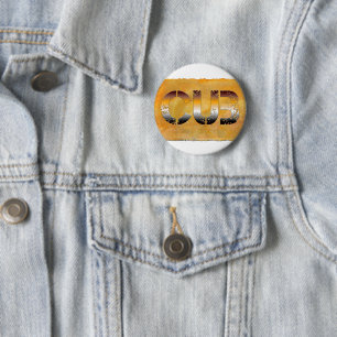 Chapa Redonda De 5 Cm SlipperyJoe's cub bear words gold brown tan white