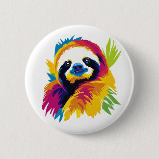 Chapa Redonda De 5 Cm Sloth Portrait Illustration Watercolour Painting