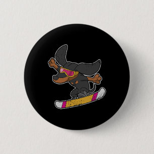 Chapa Redonda De 5 Cm Snowboard Dachshund Perro Snowboard Niños Jóvenes