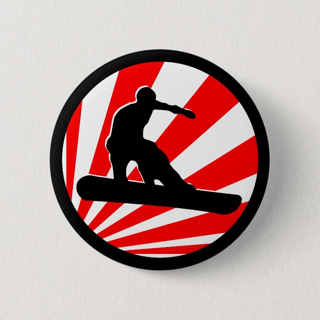 Chapa Redonda De 5 Cm snowboard. rayos rojos (Anverso)