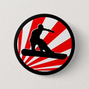 Chapa Redonda De 5 Cm snowboard. rayos rojos