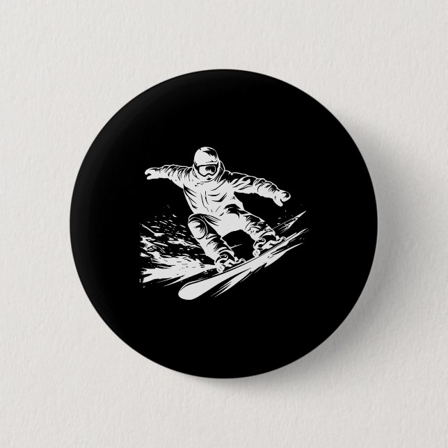 Chapa Redonda De 5 Cm Snowboarder Dibujando Pendiente De Snowboard (Anverso)