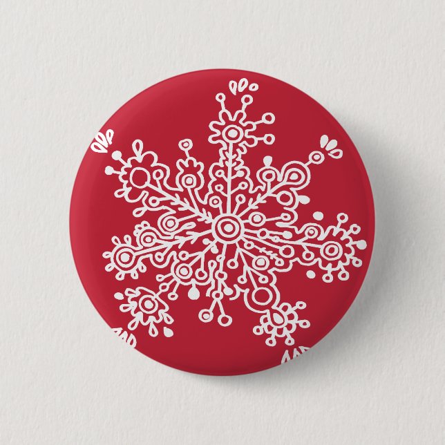 Chapa Redonda De 5 Cm Snowflake en rojo (Anverso)