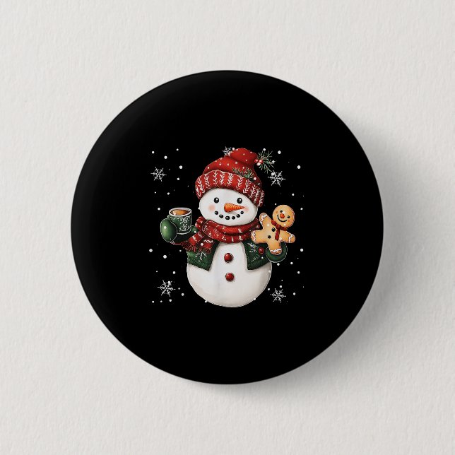 Chapa Redonda De 5 Cm Snowman Beanie Coffee Latte Ginggerbread Merry Chr (Anverso)