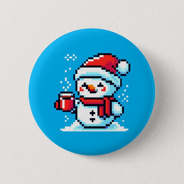 Chapa Redonda De 5 Cm Snowman con café - Arte navideño en invierno (Anverso)