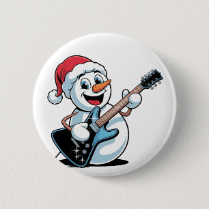 Chapa Redonda De 5 Cm Snowman interpretando Santa Navidades de guitarra 