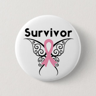 Chapa Redonda De 5 Cm Sobreviviente de cáncer de mama Mariposa Tribal
