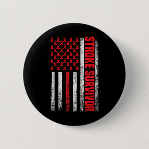 Chapa Redonda De 5 Cm Sobreviviente de Stroke Bandera Americana Cinta Ro