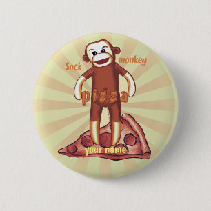 Chapa Redonda De 5 Cm Sock Monkey Pizza
