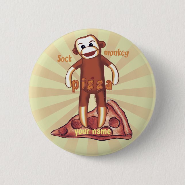 Chapa Redonda De 5 Cm Sock Monkey Pizza (Anverso)