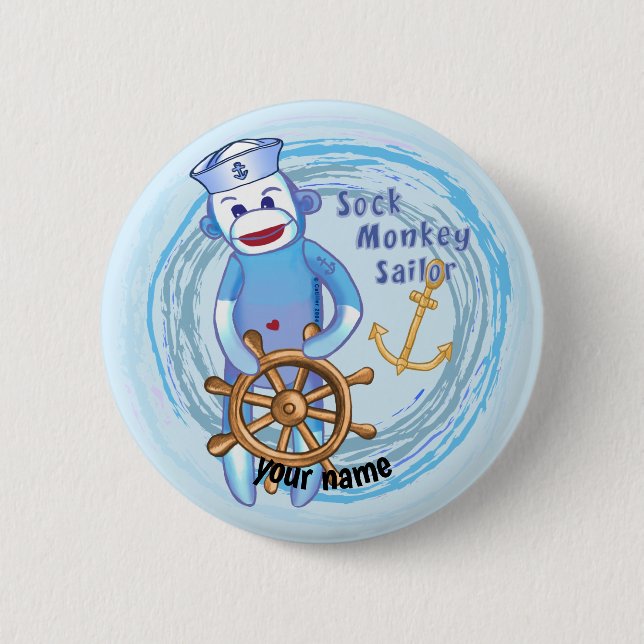 Chapa Redonda De 5 Cm Sock Monkey Sailor (Anverso)
