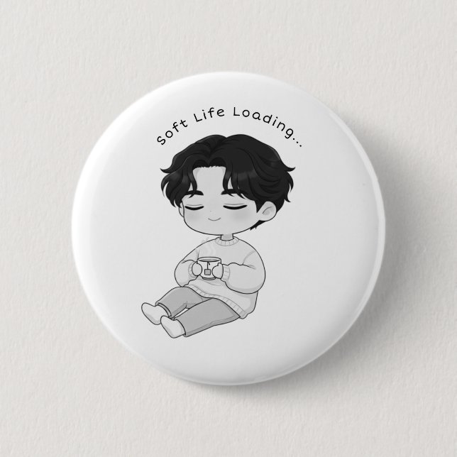 Chapa Redonda De 5 Cm Soft Life Loading Cozy Chibi Boy Tea (Anverso)