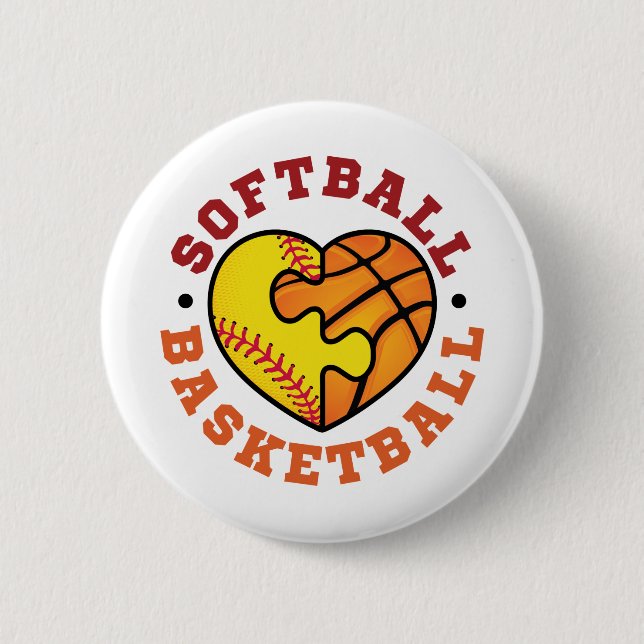 Chapa Redonda De 5 Cm Softball Basketball Heart (Anverso)