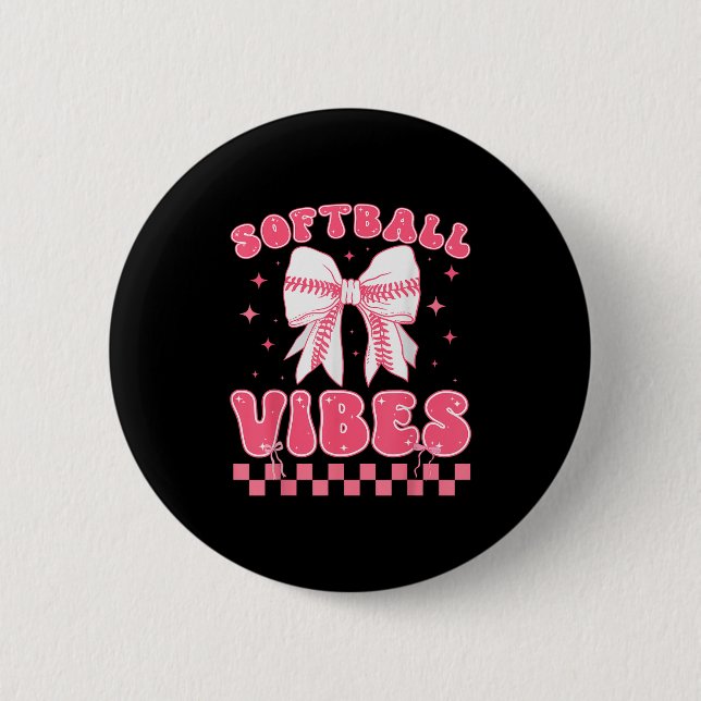 Chapa Redonda De 5 Cm Softball Vibes Softball Couqette Groovy Softball G (Anverso)