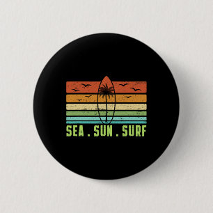 Chapa Redonda De 5 Cm Sol Mar Olas Retro Playa Tabla de Surf 70s Vintage