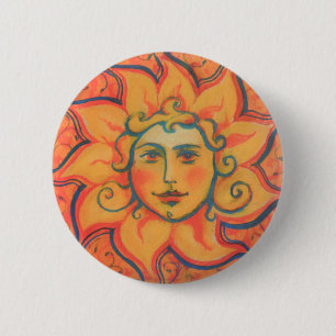 Chapa Redonda De 5 Cm Sol sonriente, arte de fantasía de cuento de hadas