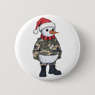 Chapa Redonda De 5 Cm Soldado de Muñeco de Nieve Navidad 2026 Militar de
