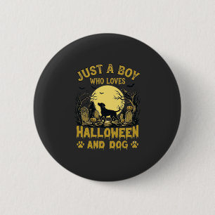 Chapa Redonda De 5 Cm Sólo Niño Que Ama Halloween Perro Luna Llena