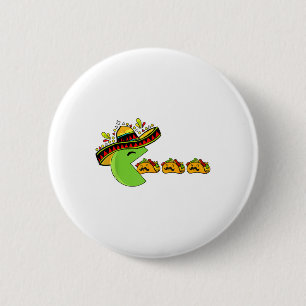 Chapa Redonda De 5 Cm Sombrero Comiendo Tacos Graciosos Con Mustaches Ci