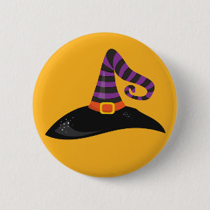 Chapa Redonda De 5 Cm Sombrero de Bruja Halloween Naranja Negro Morado D