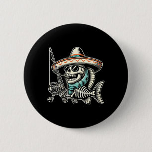 Chapa Redonda De 5 Cm Sombrero de Pescador de Esqueleto Divertido Regalo