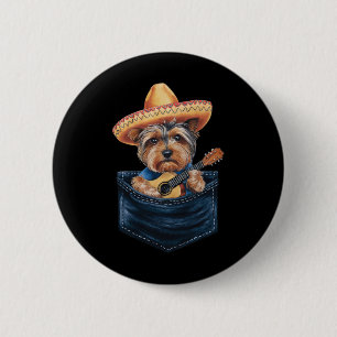 Chapa Redonda De 5 Cm Sombrero Yorkshire Terrier Dog Jugando Guitarra Ci