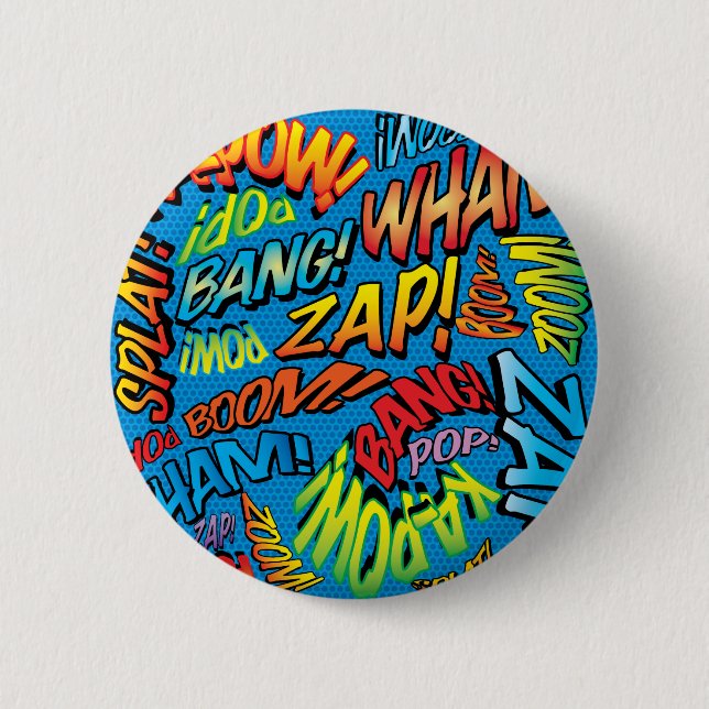 Chapa Redonda De 5 Cm Sonidos de arte pop de cómic (Anverso)