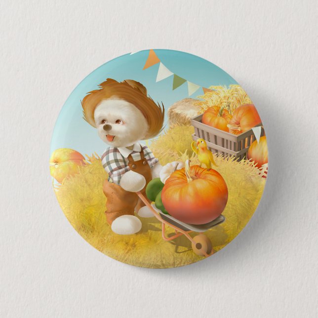 Chapa Redonda De 5 Cm Sonreir perro con volante (Anverso)