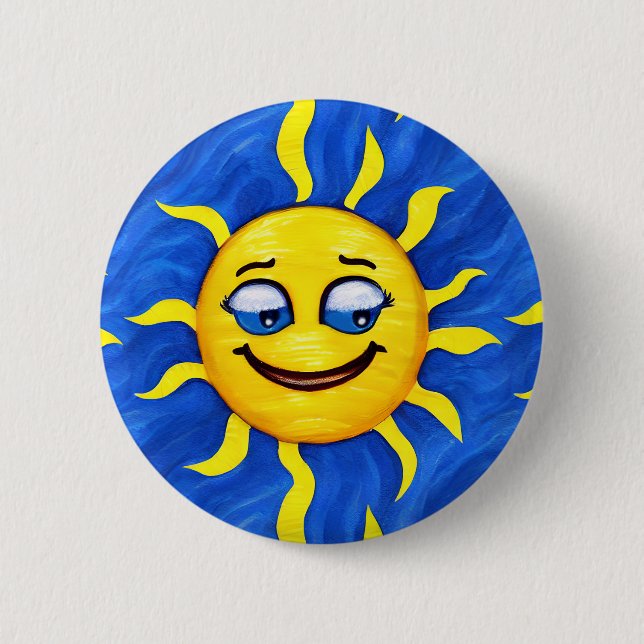 Chapa Redonda De 5 Cm Sonriente cara Sunny Sun (Anverso)