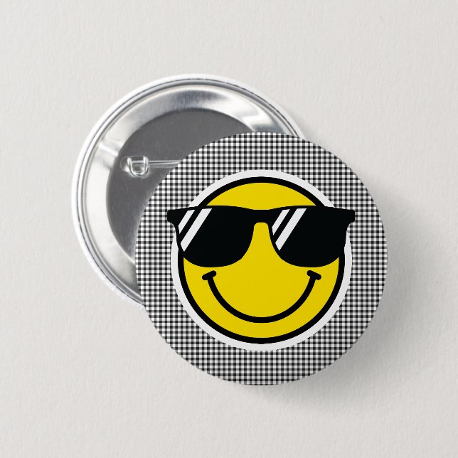Chapa Redonda De 5 Cm Sonrisa Emoji Feliz Cara Gafas de Sol Gingham Dive (Anverso y reverso)