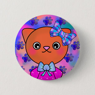 Chapa Redonda De 5 Cm Sonrojándose Kitty Cuadros Imprimen Sonrisa Feliz