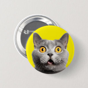 Chapa Redonda De 5 Cm Sorprendido Gracioso Gato Loco Amarillo