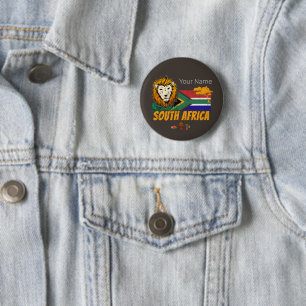 Chapa Redonda De 5 Cm Souvenir de Safari con bandera de León de Sudáfric
