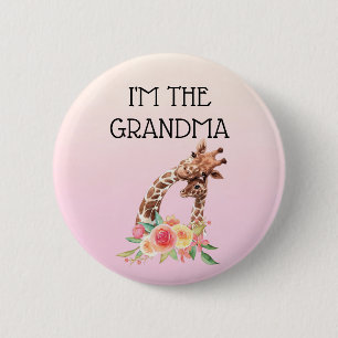 Chapa Redonda De 5 Cm Soy la Abuela Cute Mom y Baby Giraffes
