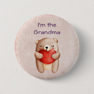 Chapa Redonda De 5 Cm Soy la abuela Cute Teddy Bear con el corazón rojo
