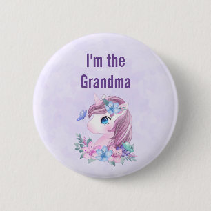 Chapa Redonda De 5 Cm Soy la abuela linda y mágica bebé Unicornio