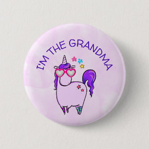 Chapa Redonda De 5 Cm Soy la Abuela Unicornio en lentes con forma de cor