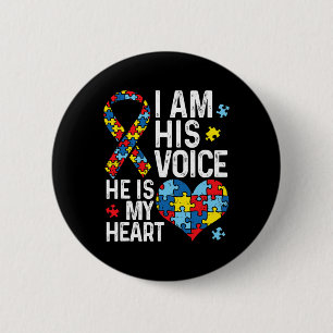 Chapa Redonda De 5 Cm Soy Su Voz Él Es Mi Corazón Autismo Awareness Mon
