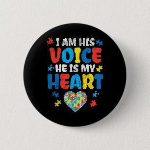 Chapa Redonda De 5 Cm Soy su voz Él es mi corazón Autismo Conciencia ASL