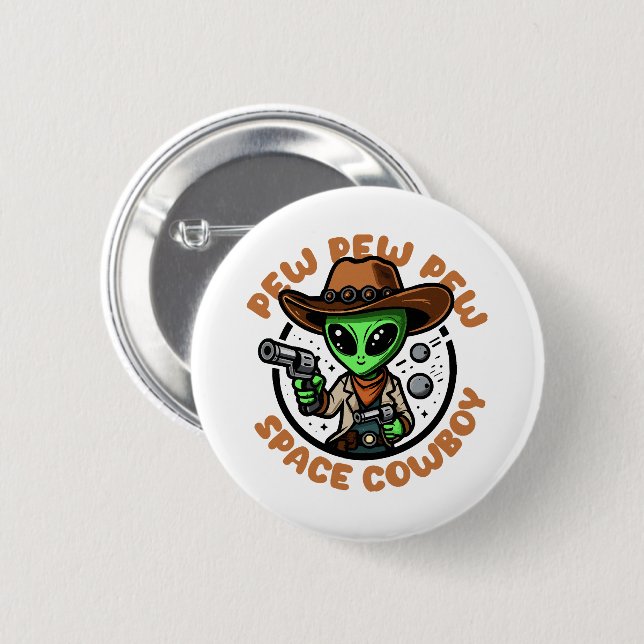 Chapa Redonda De 5 Cm Space Cowboy Funny Alien (Anverso y reverso)