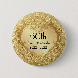 Chapa Redonda De 5 Cm Sparkle Gold Heart 50° Aniversario del Boda