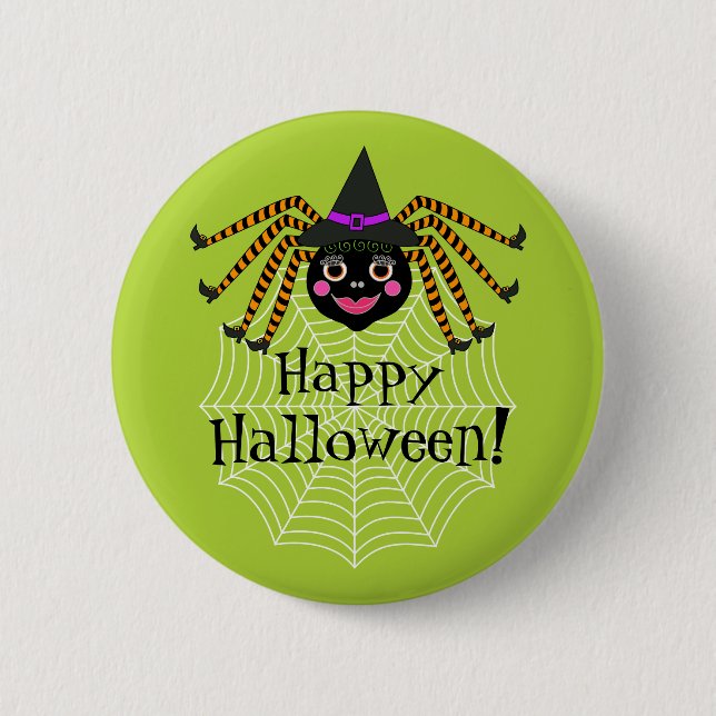 Chapa Redonda De 5 Cm Spider Witch Happy Halloween (Anverso)