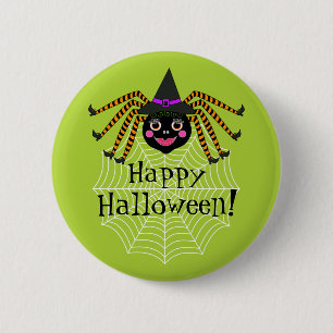 Chapa Redonda De 5 Cm Spider Witch Happy Halloween