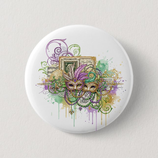 Chapa Redonda De 5 Cm Splatter Mardi Gras collage (Anverso)