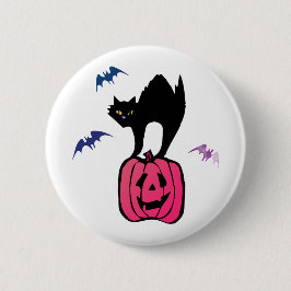 Chapa Redonda De 5 Cm Spooky Cat Halloween Pumpkin Pop Art