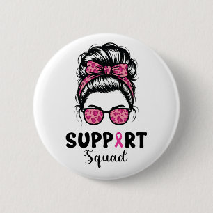 Chapa Redonda De 5 Cm Squad Messy Bun Guerrero Rosa Cáncer de Mama