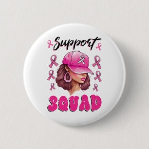 Chapa Redonda De 5 Cm Squad Messy Bun Guerrero Rosa Cáncer de Mama