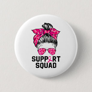 Chapa Redonda De 5 Cm Squad Messy Bun Guerrero Rosa Cáncer de Mama