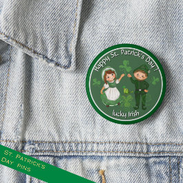 Chapa Redonda De 5 Cm ST. Leprechaun y chica de Patrick's Day