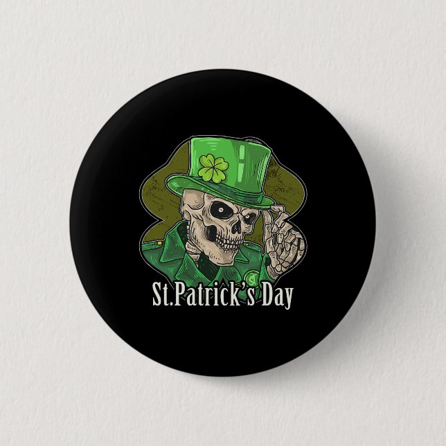 Chapa Redonda De 5 Cm St. Patrick Day Skeleton Clover Fun Sarcástico (Anverso)